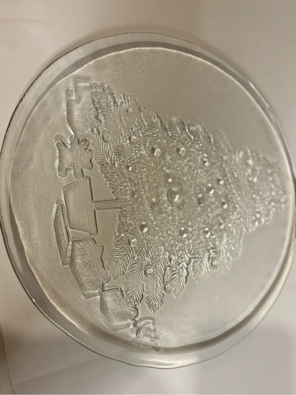Vintage Festive Embossed Glass Holiday Platter with Christmas Tree